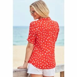 Sosandar Red Spot Print Short Sleeve Relaxed Fit Shirt -Sosandar unnamed file 3358