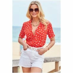 Sosandar Red Spot Print Short Sleeve Relaxed Fit Shirt -Sosandar unnamed file 3360