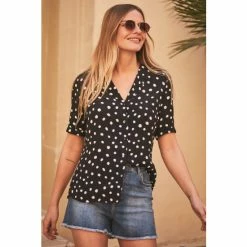 Sosandar Black Spot Print Short Sleeve Relaxed Fit Shirt