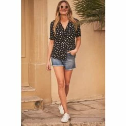 Sosandar Black Spot Print Short Sleeve Relaxed Fit Shirt -Sosandar unnamed file 3369