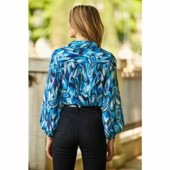 Sosandar Blue Printed Button Down Shirt -Sosandar unnamed file 3379