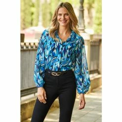 Sosandar Blue Printed Button Down Shirt -Sosandar unnamed file 3380
