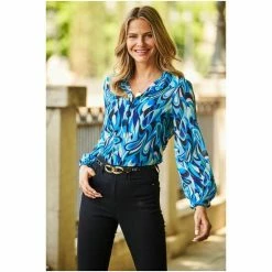 Sosandar Blue Printed Button Down Shirt -Sosandar unnamed file 3381