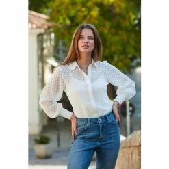 Sosandar White Spot Dobby Button Through Shirt