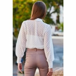 Sosandar White Spot Dobby Button Through Shirt -Sosandar unnamed file 3385