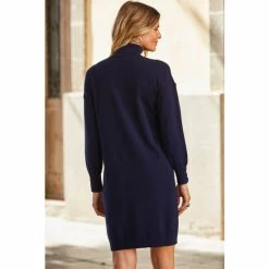 Sosandar Blue Roll Neck Button Cuff Knitted Dress -Sosandar unnamed file 34