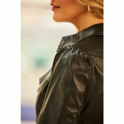 Sosandar Black Rose Gold Popper Front Belted Leather Dress -Sosandar unnamed file 341