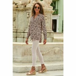 Sosandar Pink Animal Print Tie Neck Shirt -Sosandar unnamed file 3429