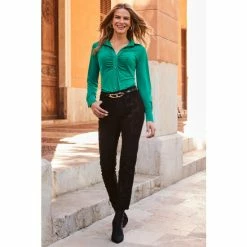 Sosandar Green Ruched Front Shirt With Gold Buttons 4 Sosandar Green Ruched Front Shirt With Gold Buttons -Sosandar unnamed file 3435