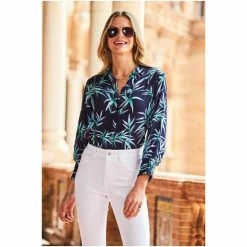 Sosandar Blue Palm Print Shirt -Sosandar unnamed file 3446