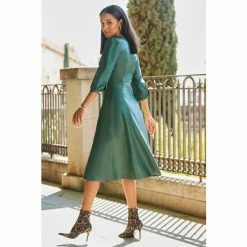Sosandar Green Zip Front Faux Leather Midi Dress -Sosandar unnamed file 345