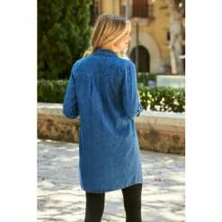 Sosandar Blue Denim Relaxed Fit Longline Shirt -Sosandar unnamed file 3460