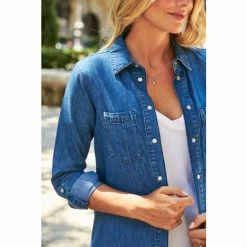 Sosandar Blue Denim Relaxed Fit Longline Shirt -Sosandar unnamed file 3461