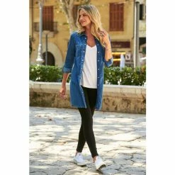 Sosandar Blue Denim Relaxed Fit Longline Shirt -Sosandar unnamed file 3462