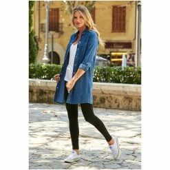Sosandar Blue Denim Relaxed Fit Longline Shirt -Sosandar unnamed file 3463