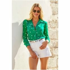 Sosandar Green Spot Print Shirt -Sosandar unnamed file 3468