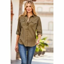 Sosandar Green Popper Front Utility Shirt -Sosandar unnamed file 3483