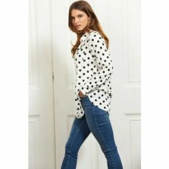 Sosandar Black Spot Print Twill Casual Longline Shirt -Sosandar unnamed file 3490