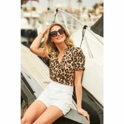 Sosandar Brown Leopard Print Short Sleeve Shirt