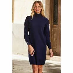 Sosandar Blue Roll Neck Button Cuff Knitted Dress -Sosandar unnamed file 35