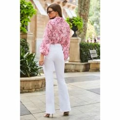 Sosandar Pink Print Blouson Sleeve Shirt -Sosandar unnamed file 3500