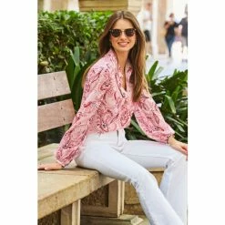 Sosandar Pink Print Blouson Sleeve Shirt -Sosandar unnamed file 3501