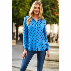 Sosandar Blue Spot Print Pocket Detail Shirt -Sosandar unnamed file 3523