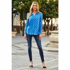 Sosandar Blue Spot Print Pocket Detail Shirt -Sosandar unnamed file 3524