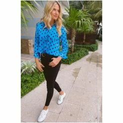 Sosandar Blue Spot Print Pocket Detail Shirt -Sosandar unnamed file 3525