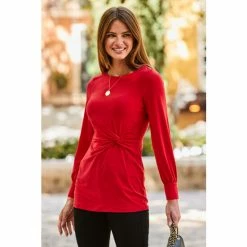 Sosandar Red Twist Front Jersey Shirt
