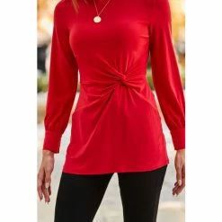 Sosandar Red Twist Front Jersey Shirt 3 Sosandar Red Twist Front Jersey Shirt -Sosandar unnamed file 3545