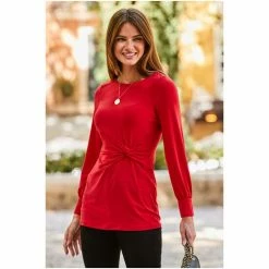 Sosandar Red Twist Front Jersey Shirt 5 Sosandar Red Twist Front Jersey Shirt -Sosandar unnamed file 3547