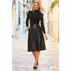 Sosandar Black Leather A Line Skirt With Pockets 4 Sosandar Black Leather A Line Skirt With Pockets -Sosandar unnamed file 3572