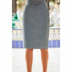 Sosandar Blue Buckle Detail Leather Skirt 4 Sosandar Blue Buckle Detail Leather Skirt -Sosandar unnamed file 3586