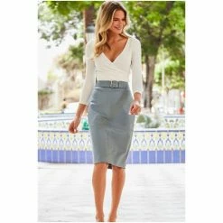 Sosandar Blue Buckle Detail Leather Skirt 5 Sosandar Blue Buckle Detail Leather Skirt -Sosandar unnamed file 3587