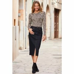 Sosandar Blue Denim Midi Skirt