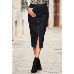 Sosandar Blue Denim Midi Skirt -Sosandar unnamed file 3590