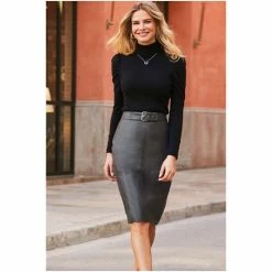 Sosandar Black Buckle Detail Pencil Skirt -Sosandar unnamed file 3598