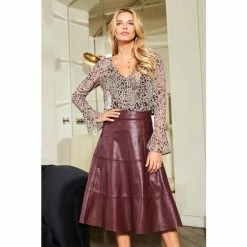 Sosandar Red PU Full Skirt