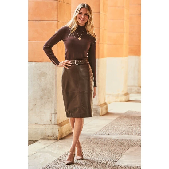 unnamed-file-3605.jpg Sosandar Brown Leather Buckle Detail Pencil Skirt -Sosandar unnamed file 3605