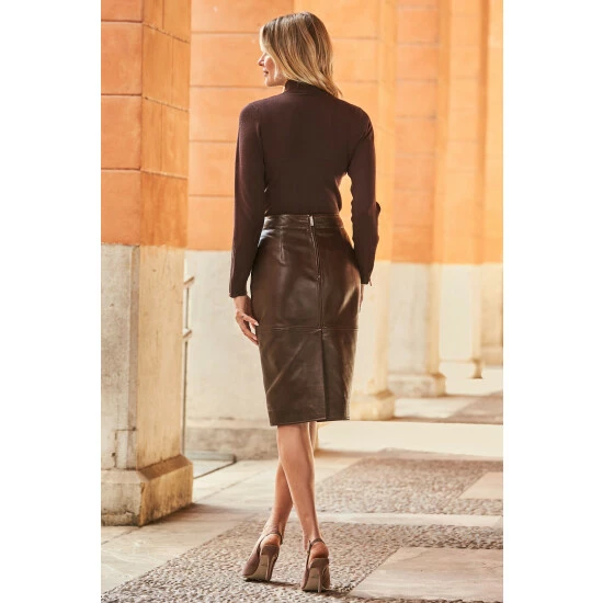 unnamed-file-3606.jpg Sosandar Brown Leather Buckle Detail Pencil Skirt -Sosandar unnamed file 3606