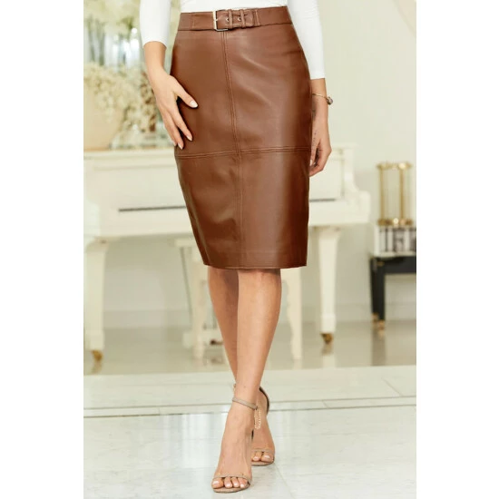 unnamed-file-3612.jpg Sosandar Brown Leather Buckle Detail Pencil Skirt -Sosandar unnamed file 3612