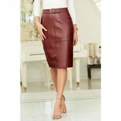 Sosandar Red Leather Buckle Detail Pencil Skirt -Sosandar unnamed file 3619