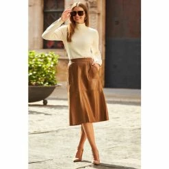 Sosandar Neutral Leather A Line Skirt