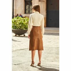 Sosandar Neutral Leather A Line Skirt -Sosandar unnamed file 3654