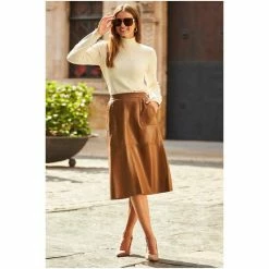 Sosandar Neutral Leather A Line Skirt -Sosandar unnamed file 3657
