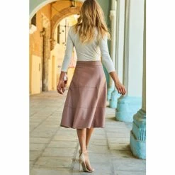 Sosandar Pink Leather Look Panelled A Line Midi Skirt -Sosandar unnamed file 3675