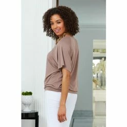 Sosandar Brown Relaxed Fit Jersey T-Shirt -Sosandar unnamed file 3717