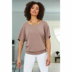Sosandar Brown Relaxed Fit Jersey T-Shirt -Sosandar unnamed file 3719