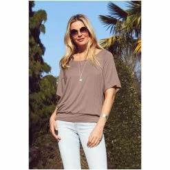 Sosandar Brown Relaxed Fit Jersey T-Shirt -Sosandar unnamed file 3720
